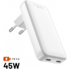 Fixed Slim sieťová GaN nabíjačka s 2x USB-C výstupom a podporou PowerDelivery, 45W, biela FIXCG45S-2C-WH
