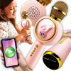 USB batéria. 800mAh bluetooth 5.1 SD karaoke mikrofón s reproduktorom RGB LED ružový zajačik