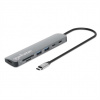 MANHATTAN Dokovací stanice USB-C 7v1, 1xHDMI, 2xUSB-C, 2xUSB, čtečka SD karet, šedá 190442