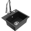 Mexen Milo, 1-komorový granitový drez 435x410x171 mm a drezová batéria Elia, čierna-strieborná metalíza, 6505-73-670101-00