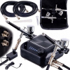 Airbrush set OCTAGON HSA10K BLACK s kompresorom a dvomi airbrush pištoľami s tryskou 0,3mm (Malý tichý airbrush set s kompresorom AUTOŠTART/AUTOSTOP systémom a reguláciou vzduchu a dvomi dvojčinnými a