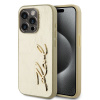 Karl Lagerfeld Wrinkled PU Signature Logo Zadní Kryt pro iPhone 15 Pro Max Gold KLHCP15XPFMFBKMD