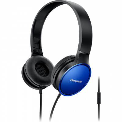 Panasonic RP-HF300 štýlové káblové slúchadlá na uši s mikrofónom (30 mm neodymový magnetický ovládač, skladací dovnútra, pohodlný), modré