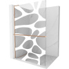 Mexen Kioto+ L, sprchová zástena Walk-In s poličkou a vešiakom 70 x 200 cm, 8mm číre sklo biely vzor, medený matný profil, 800-070-123-65-97