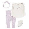 CARTER'S Set 4dielny tričko dl. rukáv, legíny, čelenka, ponožky Ivory/Purple Floral holka MFL 12m/vel.