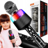 USB batéria. 1200mAh bluetooth SD karaoke mikrofón s reproduktorom RGB LED čierny