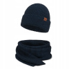 Pánska zimná čiapka s vlneným merino + šál Navy Blue M (Pánska zimná čiapka s vlneným merino + šál Navy Blue M)