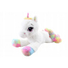 Plyšový ležiaci jednorožec - biely s dúhovými doplnkami