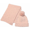 Zimná čiapka s brmbolcom + šál, Pearls, Baby Nellys - púdrovo ružová, veľ. 54/58 Baby Nellys