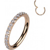 Titánový krúžok s otváraním so zirkónmi Farba: Rosegold / číra, Veľkosť: 1,2 mm, Dĺžka / priemer: 10 mm