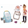 Set chodítko a kočík s brzdou Croc Baby Walker Minikiss 3in1 Smoby a jedálenská stolička s bábikou