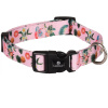 Flamingo Collar Sera Pink - farebný obojok pre psa, nastaviteľný, vzor plameniaka, kvety, ružový - M