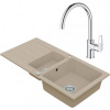 Drezový set Grohe 3/A - Granitový drez 960x480 mm 1,5-sektora s odkvapkávacou plochou, piesková + Drezová batéria Grohe Bau Loop