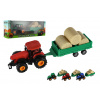 Teddies Traktor s vlekom s balíkmi plast 30cm na zotrvačník 3 farby v krabici 33x12x9cm