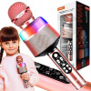 USB batéria. 1200mAh bluetooth SD karaoke mikrofón s reproduktorom RGB LED ružový