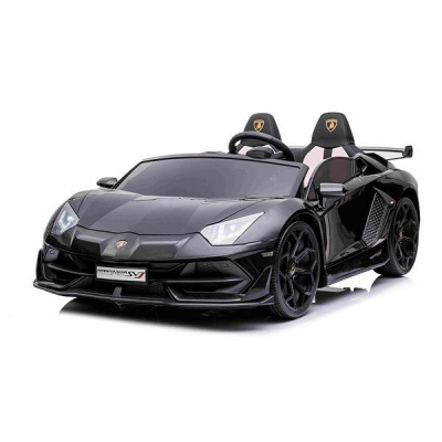 Beneo Elektrické autíčko Lamborghini Aventador 12V dvojmiestne 24 GHz dialkové ovládanie USB / SD Vstup odpruženie vertikálne otváravé dvere mäkké Eva kolesá 2 X motor original licenci čierna