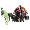 iMex Toys Interaktivní kočár s černým chodícím koněm a panenkou Monster