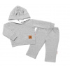 BABY NELLYS Detská tepláková súprava s kapucňou a uškami, sivá, veľ. 98
