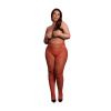 Trblietavé pančuchové nohavice s prestrihmi - Plus Size - červené/zlaté trblietky