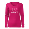 DRAGOWA Slim dámske tričko s dlhým rukávom i love army, ružová 160g/m2 - S