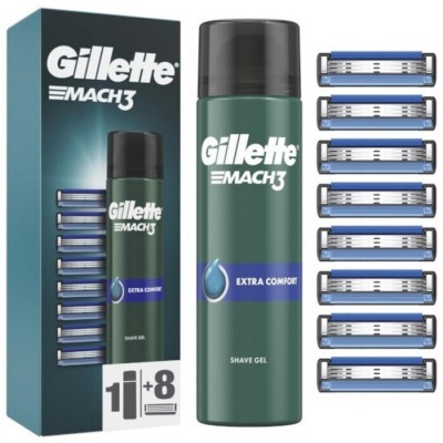 Gillette Gillette Mach3 Extra Comfort Shave Gél Set (8 ks) - Náhradná hlavica + Gél na holenie 200 ml