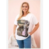 Kesi Włoski Dámska bavlnené tričko Plus Size s farebnou potlačou biela + khaki