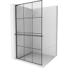 Mexen Kioto+ L, sprchová zástena Walk-In s poličkou a vešiakom 110 x 200 cm, 8mm číre sklo čierny vzor, čierny profil, 800-110-123-70-77