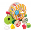Drevený didaktický slimáčik na ťahanie Color Pull along Stacking Animal Eichhorn 4 vkladacie kocky od 12 mes