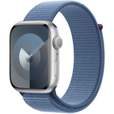 Apple Watch Series 9 45mm Strieborný hliník s ľadovo modrým prevliekacím remienkom
