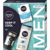 Nivea darčeková sada MEN BOX BALM COOLING 2024 balzam po holení Sensitive Cool 100 ml, tuhý antiperspirant B&W Invisible Fresh 50 ml, sprchovací gél Sensitive 250 ml