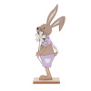 Zajac na podstavci s kvetom drevo fial. 15,5x5x30cm