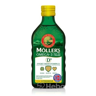 Moller´s Omega 3 Rybí olej + vitamín D 250 ml olej citrón