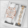 2-dielna darčeková súprava pre ženy – hodinky + náramok, biela/ružovo-zlatá DQ734940