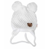 Baby Nellys Zimná pletená čiapka Teddy Bear na zaväzovanie biela