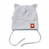 Baby Nellys Bavlnená dvojvrstvová čiapka s uškami na zaväzovanie FOX sivý melír