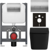 CERANO - Podomietkový WC set Forte - čierna matná - tlačidlo Prime/Modulo, strieborné - závesné - nízky modul - predstenová inštalácia / sadrokartón - 51x36 cm