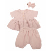 Baby Nellys 3-dielna mušelínová súpr., tunika/blúzka, kraťasky, čelenka, béžová, veľ. 62