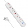 MCN Napájacia lišta Maclean, predlžovací kábel s 5 zásuvkami + 3xUSB, 110-240 V AC 50/60 Hz, 2,1 A max. 2500 W, 1,5 m, biela, MCE395 W