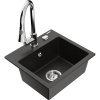 Mexen Milo, 1-komorový granitový drez 435x410x171 mm a drezová batéria Elia, čierna-zlatá metalíza, 6505-75-670101-00