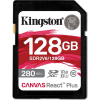Kingston SDXC karta 128GB Canvas React Plus, UHS-II, U3, V60, R:280/W:100MB/s SDR2V6/128GB