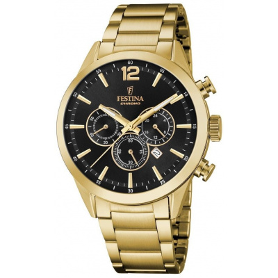 Klasické zlaté pánske hodinky FESTINA 20633/3 TIMELESS CHRONOGRAPH