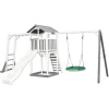 Herná veža axi Beach 519 x 349 cm drevo biele, vrátane lezeckej steny a hniezdovej hojdačky bielej.