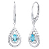 Silvego Luxusné strieborné visiace náušnice s prírodným svetlo modrým Topazom a zirkónmi FWE10130LBT