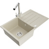 Mexen Bruno, 1-komorový granitový drez s odkvapkávačom 795x495x200 mm a chrómová batéria Duero, béžová, 6513-69-671600-00