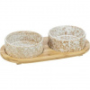 Súprava misiek v bambusovom stojane, biela/svetlohnedá 2 × 0,3 l/ ø 12 cm/ 30 x 6 x 15 cm