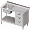STALGAST Stôl s jednokomorovým drezom na ľavej strane, blokom troch zásuviek a policou 1500x700x850 mm | STALGAST, 982377150
