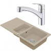 Drezový set Grohe 6/A - Granitový drez 960x480 mm 1,5-sektora s odkvapkávacou plochou, piesková + Drezová batéria Grohe Eurosmart