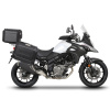 Kompletná sada čiernych hliníkových kufrov SHAD TERRA BLACK , 48 litrov vrchný kufor, 36/36 litrov bočné kufre, vrátane montážnej sady a platni SHAD SUZUKI DL 650 V-Strom