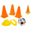Mikro Trading Futbalové kužele 18cm 4ks + méty 4ks s loptou 11cm 10m + v sieťke