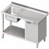 STALGAST Stôl s jednokomorovým drezom z ľavej strany so skrinkou a policou 1500x600x850 mm | STALGAST, 980986150